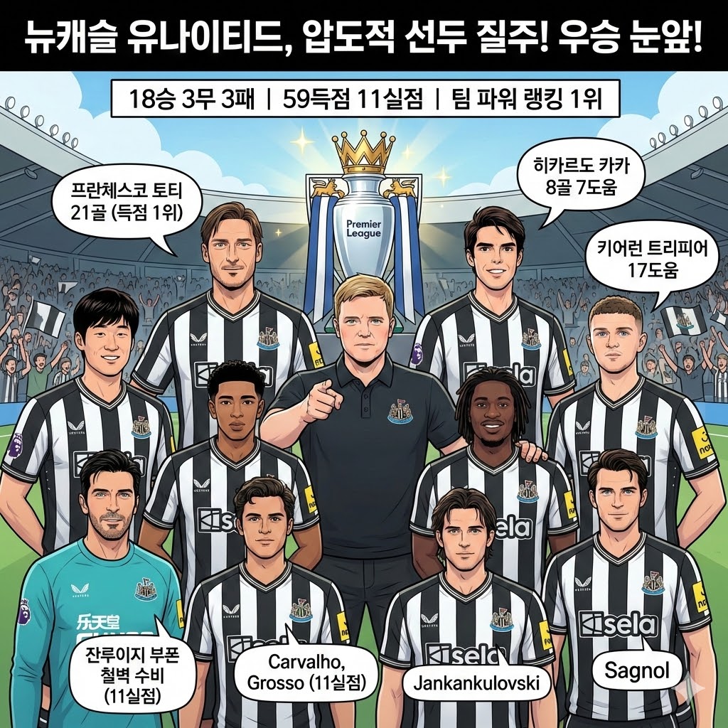 [돌풍] 뉴캐슬, 리그 제패 눈앞! 토티 21골 폭발